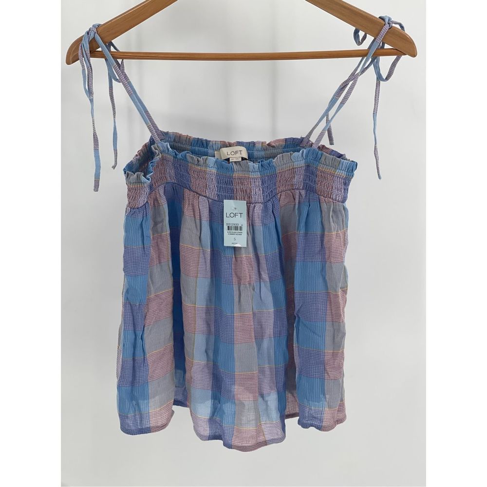 Loft Tank Top Women's Small Petite Plaid Pink Blue New